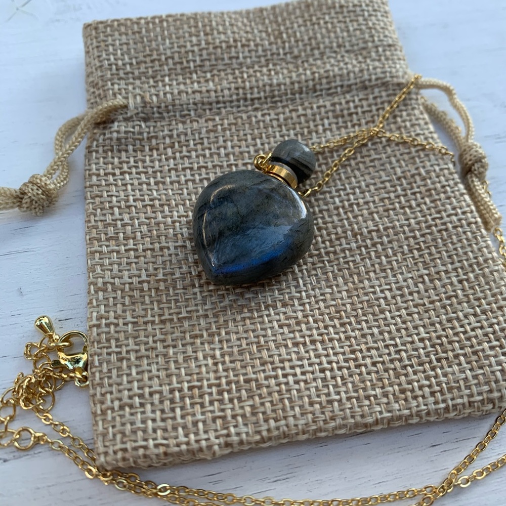 Labradorite Perfume Bottle Labradorite Heart Necklace Gold Perfume Necklace